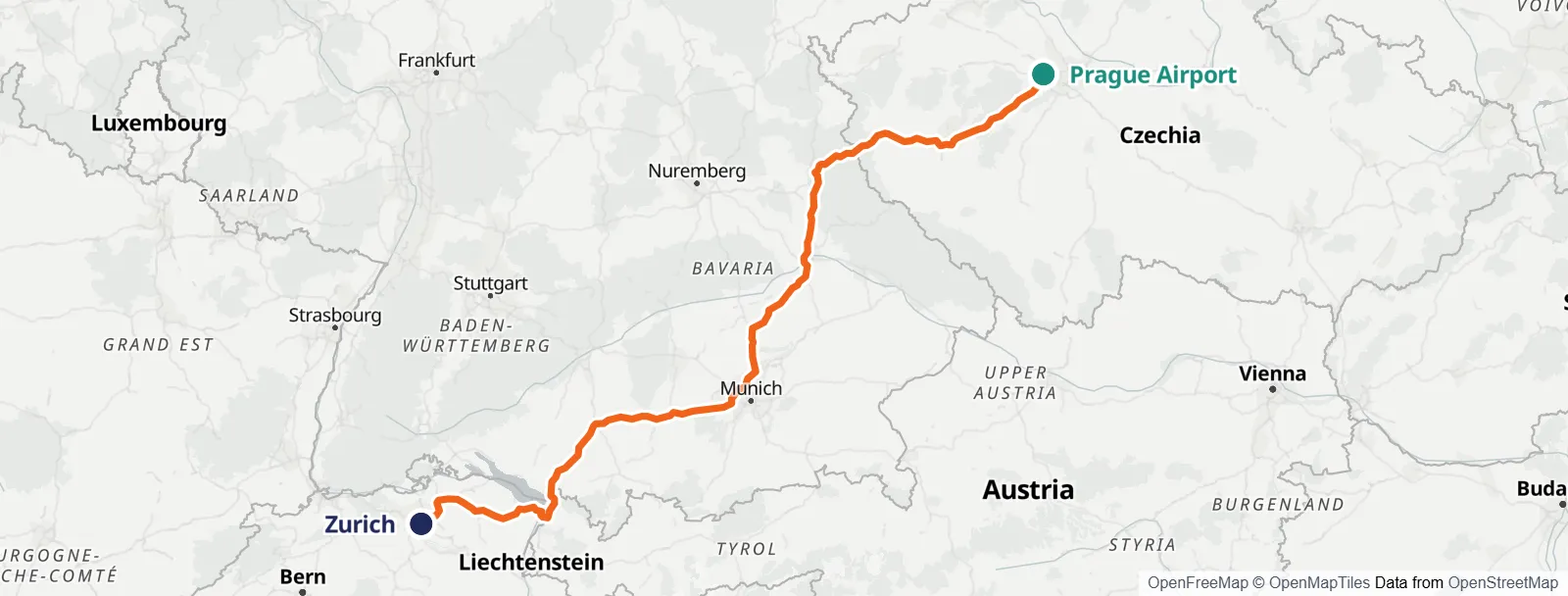Mappa del percorso: Prague Airport – Zurich