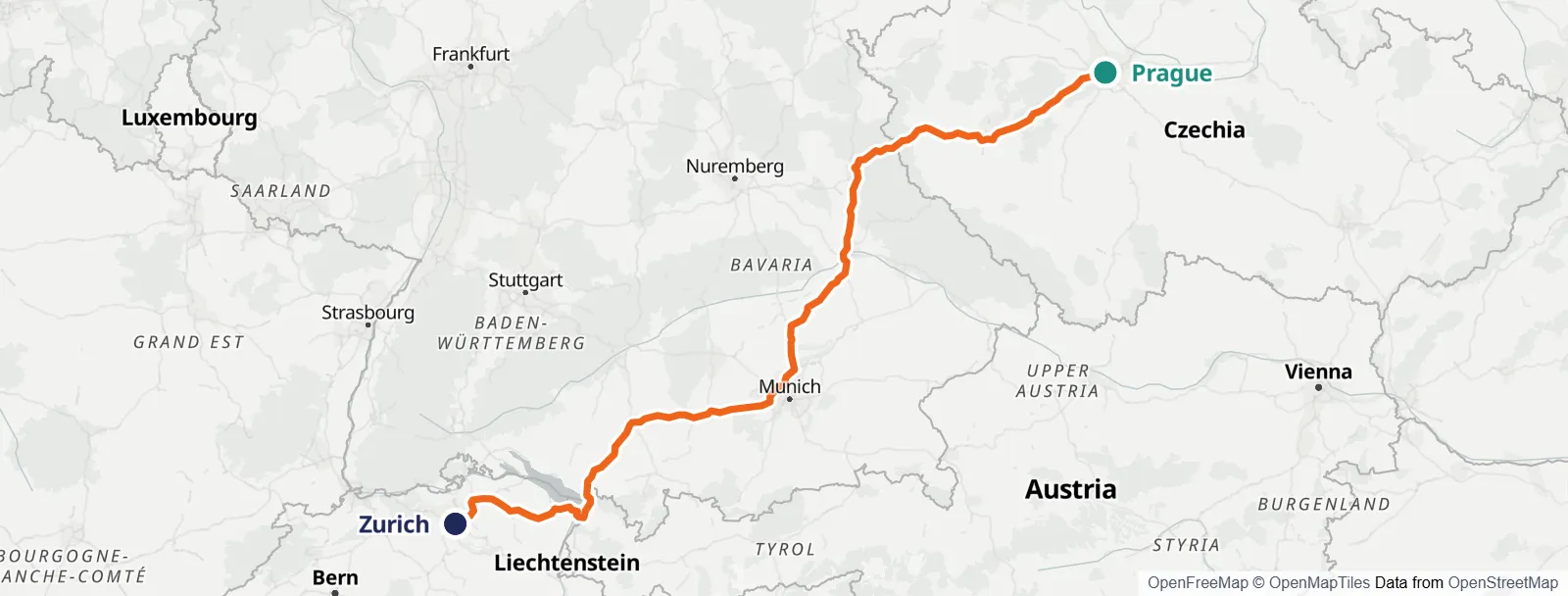 Mappa del percorso: Prague – Zurich