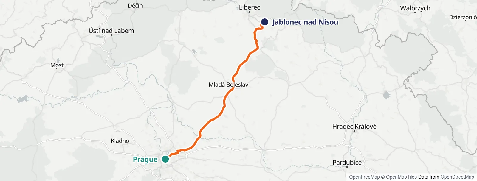Mappa del percorso: Prague – Jablonec nad Nisou